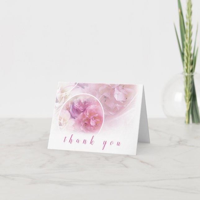 Thank You Hand Script Elegant Watercolor Roses Card (Front)