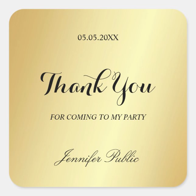 Thank You Hand Script Text Glamour Gold Template Square Sticker (Front)