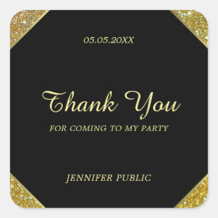 Thank You Hand Script Text Gold Glitter Template Square Sticker