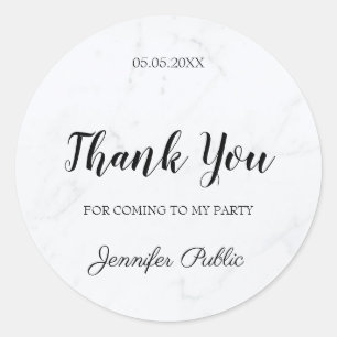 Thank You Hand Script Text Marble Template Elegant Classic Round Sticker