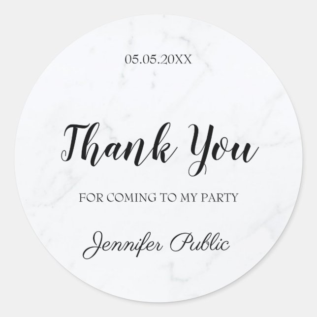 Thank You Hand Script Text Marble Template Elegant Classic Round Sticker (Front)