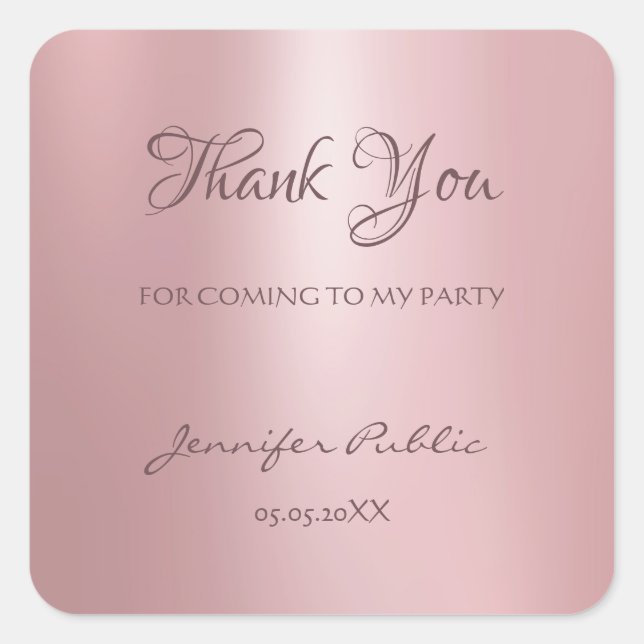 Thank You Hand Script Text Rose Gold Template Square Sticker (Front)