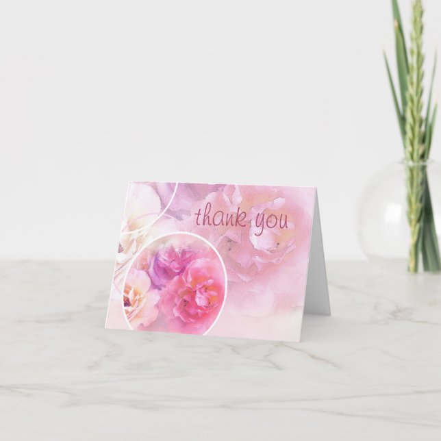 Thank You Hand Script Text Watercolor Roses Elite Card (Front)