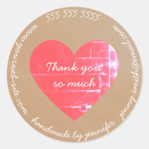 Thank You Handmade By Heart Website EMail Phone Classic Round Sticker