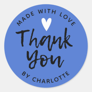 Thank You Handmade With Love blue Classic Round St Classic Round Sticker