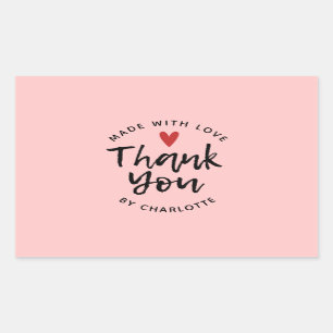 Thank You Handmade With Love Blush Pink Rectangular Sticker