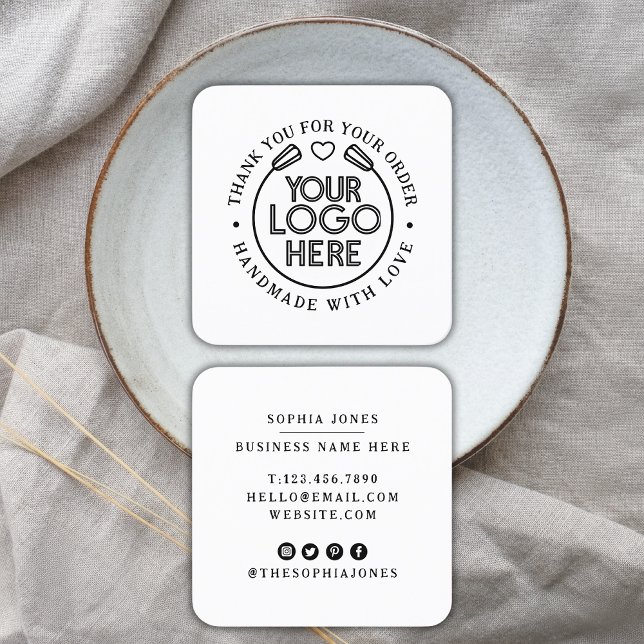 Thank You | Handmade With Love Business Logo Heart Square Business Card (Creator Uploaded)