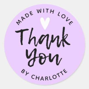 Thank You Handmade With Love purple Classic Round Sticker