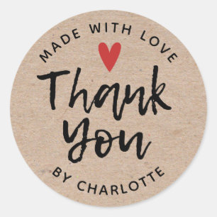 Thank You Handmade With Love Rustic Kraft Classic Round Sticker