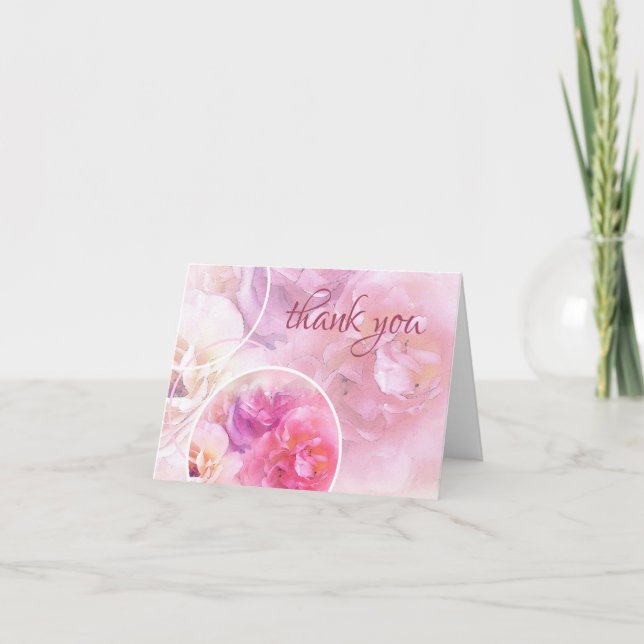 Thank You Handwritten Script Chic Watercolor Roses (Front)