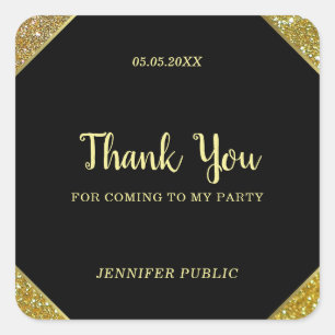 Thank You Handwritten Text Gold Glitter Template Square Sticker