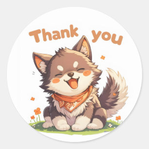 Thank You Happy Anime Dog Classic Round Sticker