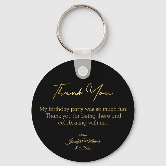 thank you happy birthday black gold minimal luxury key ring (Front)
