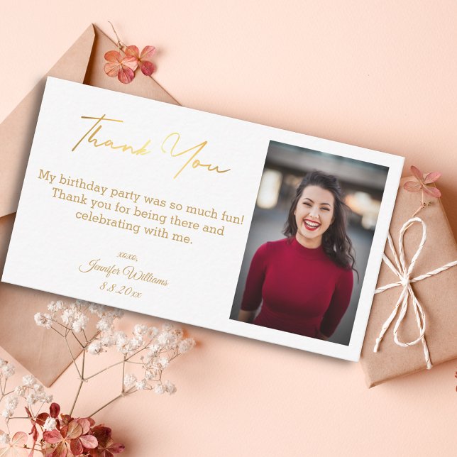 thank you happy birthday  gold photo chic card (Creator Uploaded)