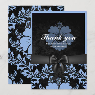 Thank you happy holiday black bow, blue invitation