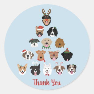 Thank You Happy Pawlidays Dog Christmas Tree Classic Round Sticker