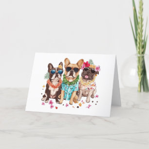 Thank You Hawaiian French Bulldogs Flower Lei Card