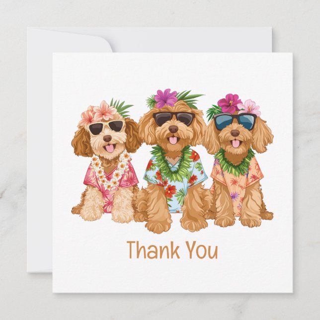 Thank You Hawaiian Goldendoodle Dogs Flower Lei Card (Front)