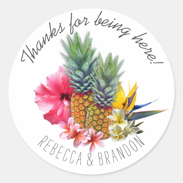 Thank You Hawaiian Pineapple Wedding Classic Round Sticker (Front)