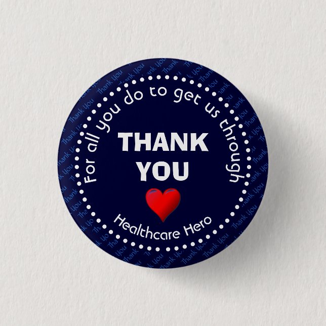 THANK YOU Healthcare Hero Customisable NAVY 3 Cm Round Badge (Front)