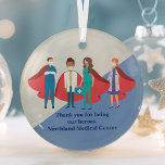 Thank You Healthcare Workers Hero Doctor Nurse Glass Tree Decoration<br><div class="desc">Thank your healthcare workers by displaying them as superheroes in capes in red and blue. Thanks for being our heroes during a pandemic and risking your lives to save ours. We appreciate all of the first responders on the frontline. Each doctor and nurse deserves our respect. Wear this button to...</div>