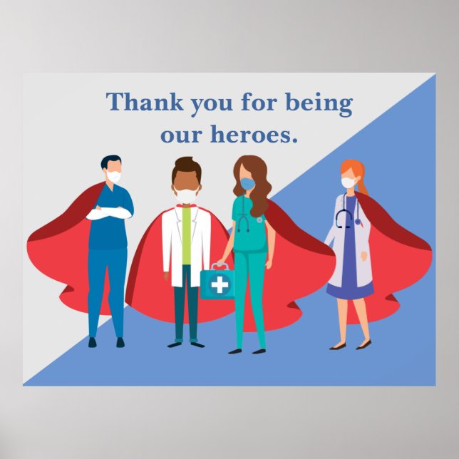 Thank You Healthcare Workers Hero Doctor Nurse Poster (Front)