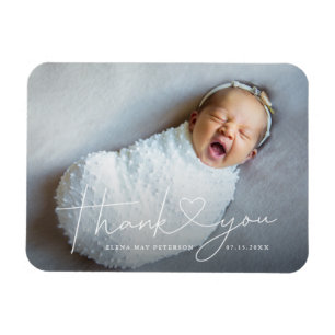 Thank You Heart Cute Minimalist Birth Announcement Magnet