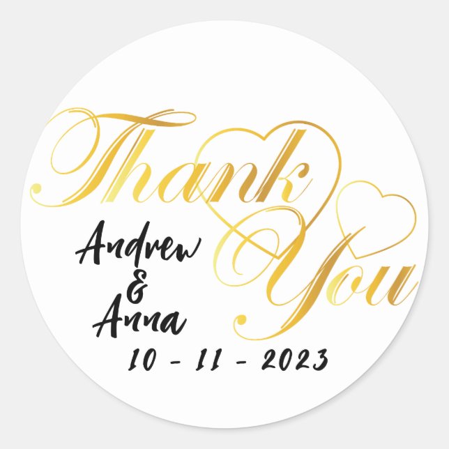 thank you heart gold classic round sticker (Front)