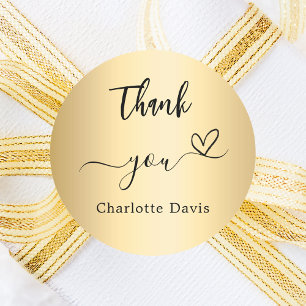 Thank you heart gold name classic round sticker