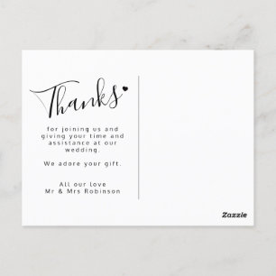 Thank you heart script black white wedding postcard