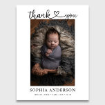 Thank You Heart Script Photo Birth Announcement Postcard<br><div class="desc">Birth announcement features Thank You in script calligraphy with a heart.</div>
