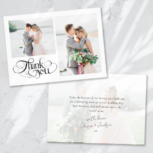 Thank You Heart Script Photo Wedding Card