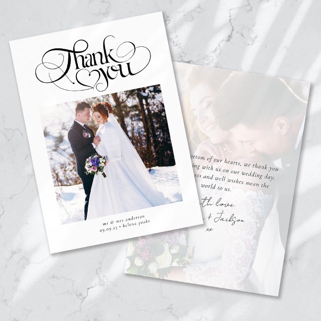 Thank You Heart Script Wedding Photo Card (Creator Uploaded)