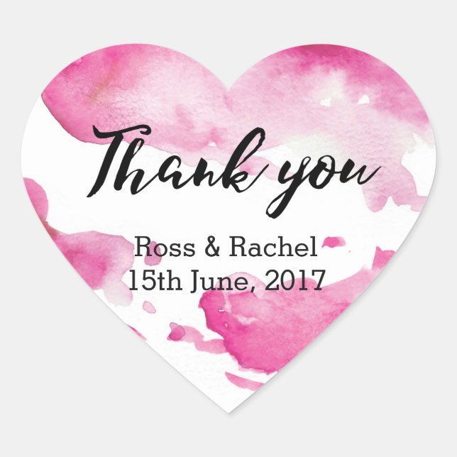 Thank you heart stickers wedding watercolor (Front)