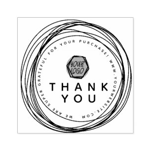 Thank You Hearts Circular Boutique Business Logo Rubber Stamp
