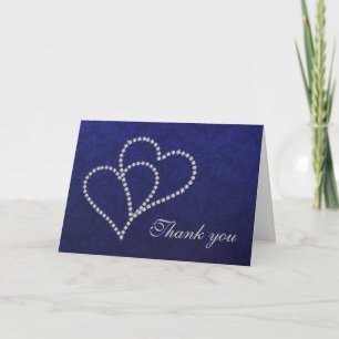 Thank you Hearts - Romance - Dark Blue Damask Card