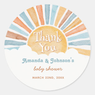 Thank You Here Comes the Son Boy Baby Shower  Classic Round Sticker