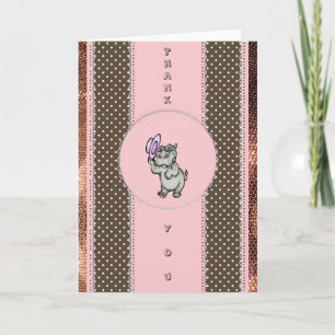 Thank You Hippo Rose Gold Pink Card