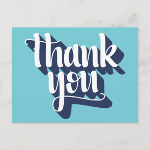 Thank you hipster typography blue and white postcard