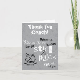 Thank You Hockey Coach Stick and Puck Time on Grey Card