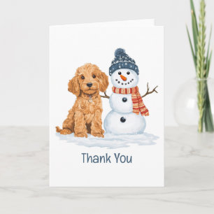 Thank You Holiday Winter Goldendoodle Dog Snowman Card