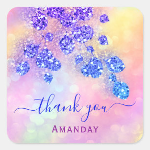 Thank You Holograph Pink Green Floral Royal Square Sticker