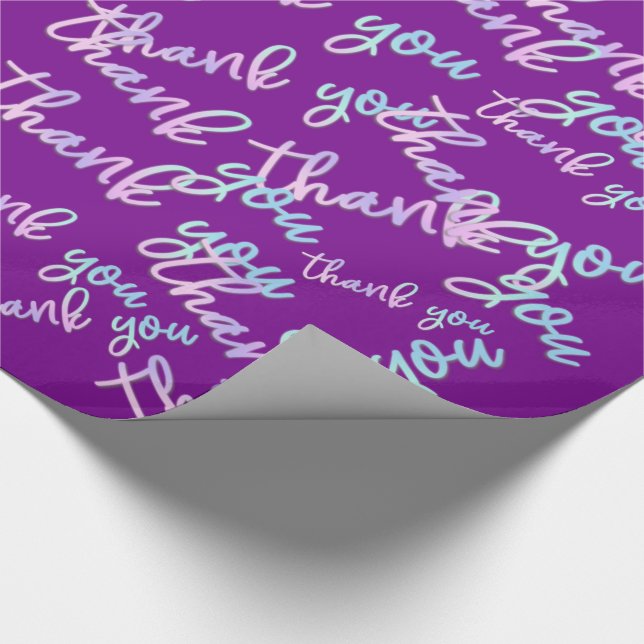 Thank You Holograph Script Mermaid Pink Purple Wrapping Paper (Corner)