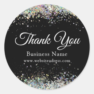 Thank You Holographic Glitter Business Black  Classic Round Sticker