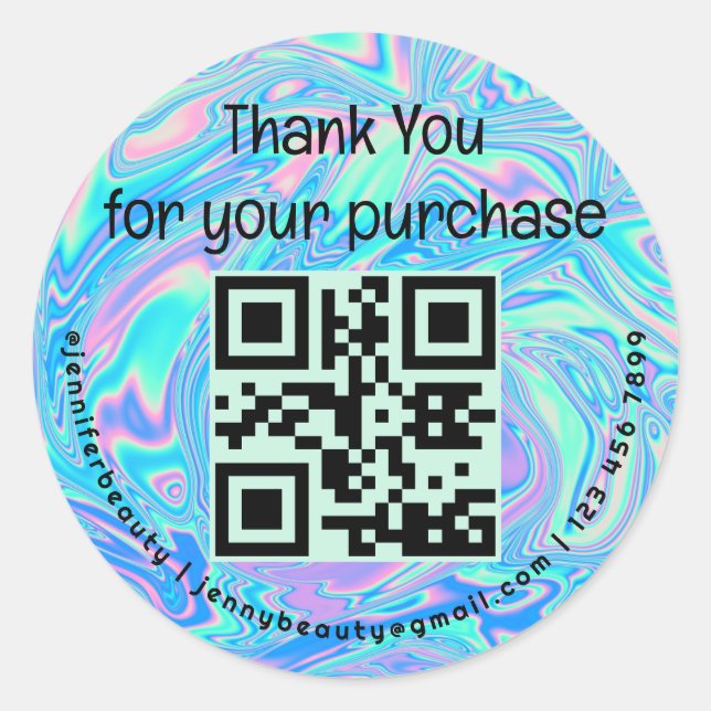 thank you holographic qr code small business  classic round sticker (Front)