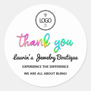 Thank You Holographic Script Name Logo White Classic Round Sticker