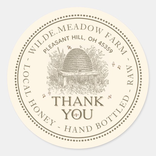 Thank You Honey Skep Beekeeper Classic Round Sticker (Front)