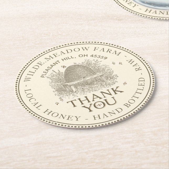 Thank You Honey Skep Promotional Coaster (Angled)