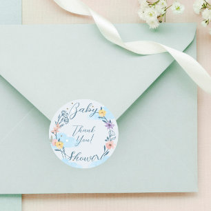 Thank You Hot Air Balloon Teddy Bear Blue Classic Round Sticker