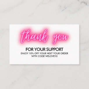 Thank you Hot Pink Neon Instagram Discount Business Card